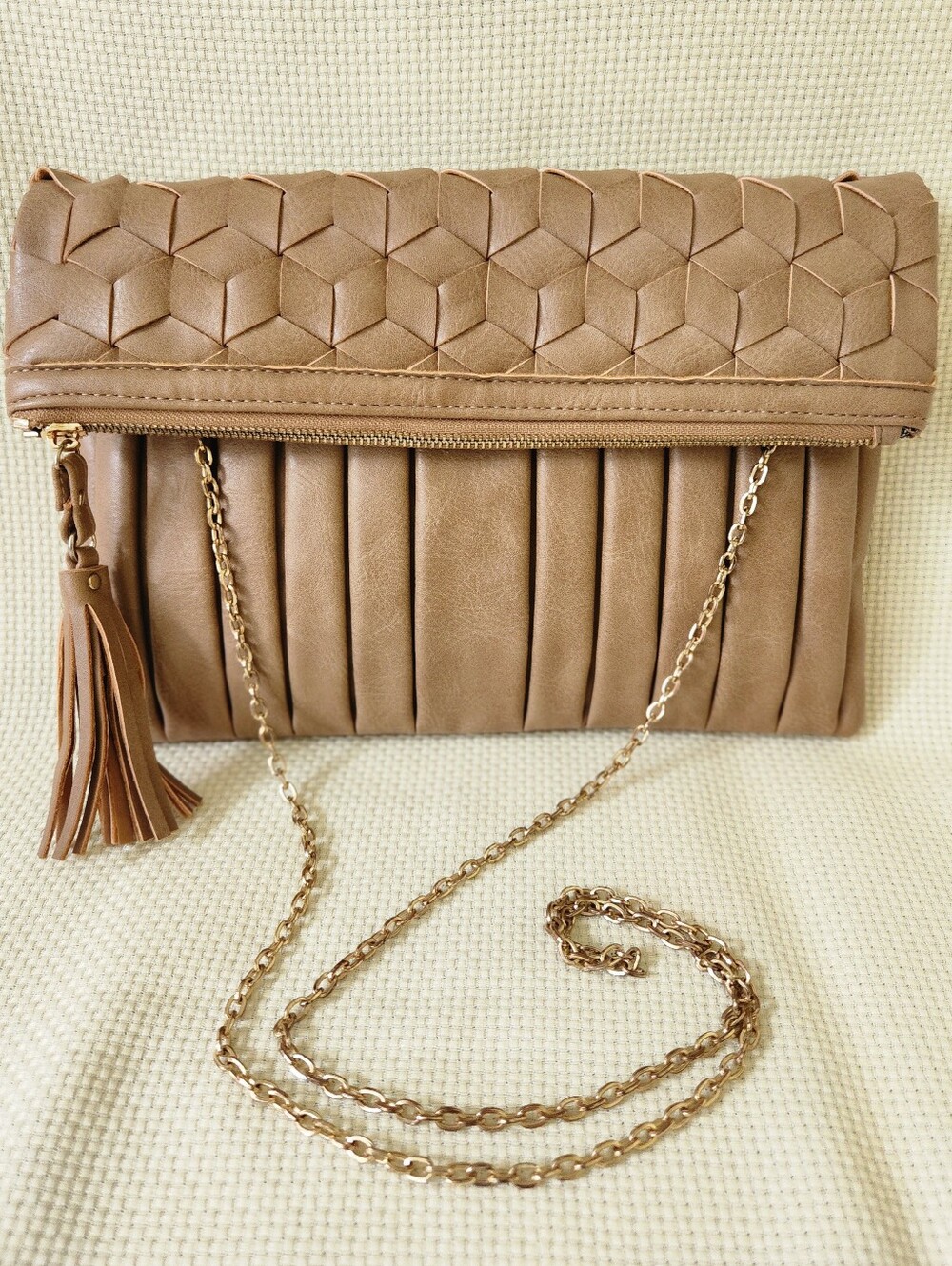 Urban Expressions Isolde Taupe Vegan Leather Foldover Clutch Crossbody Bag